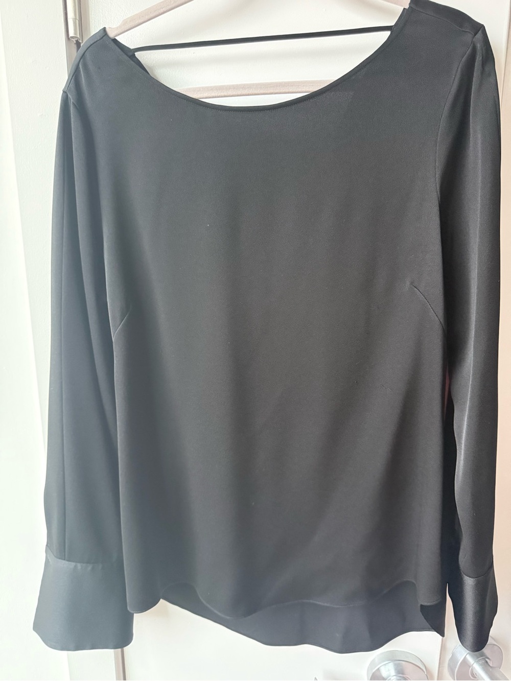 BCBGMAXAZRIA Classic Black Long-Sleeve Boatneck Tee - Minimal Everyday Top